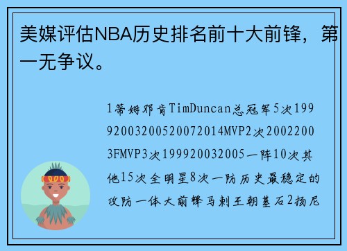 美媒评估NBA历史排名前十大前锋，第一无争议。