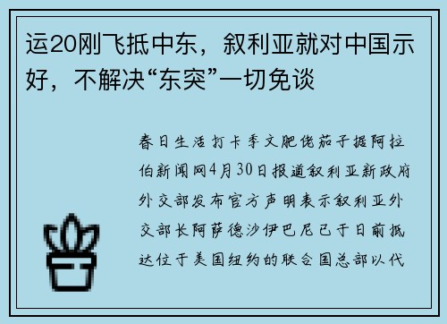 运20刚飞抵中东，叙利亚就对中国示好，不解决“东突”一切免谈